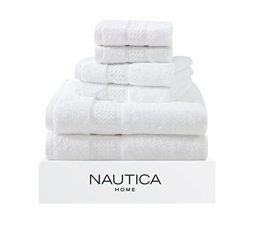Nautica Badetücher, besonders saugfähig und farbbeständig, Badezimmer-Essentials, Oeko-Tex-Zertifiziert (Ozeanweiß, 6-teilig) von Nautica