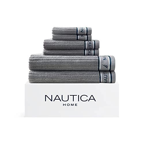 Nautica - 6-teiliges Badetücher-Set, weiche saugfähige Baumwolle, mittelschweres Badezimmerdekor, Wohnheim-Essentials (Signature Grey, 6-teilig) von Nautica
