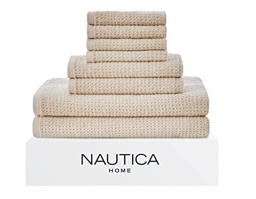 Nautica - 8-teiliges Badetuch-Set, sehr saugfähiges und schnell trocknendes Handtuch, stilvolle Badezimmer-Dekoration und Wohnheim-Essentials (Oasis Beige, 8-teilig) von Nautica