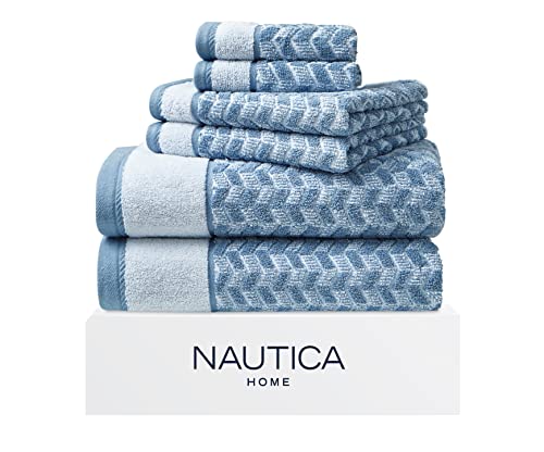 Nautica - Badetücher, sehr saugfähig und weich, stilvolle Badezimmerdekoration (Zane Chevron-Blau, 6 Stück) von Nautica