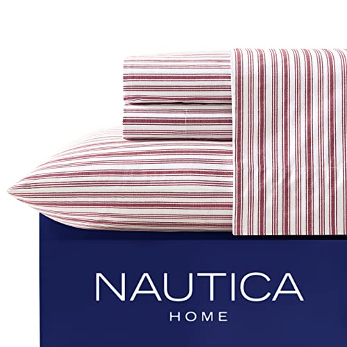 Nautica - Perkal-Kollektion – Bettwäsche-Set – 100% Baumwolle, knackig und kühl, leichte und feuchtigkeitsableitende Bettwäsche, Queensize-Bett, Coleridge-Rot von Nautica