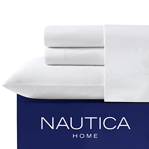 Nautica - Twin XL Bettlaken-Set, Baumwoll-Perkal-Bettwäsche-Set, knackig und kühl, Schlafsaal Essentials (weiß, Twin XL) von Nautica