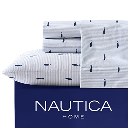 Nautica Bettwäsche-Set für Doppelbett, Baumwoll-Perkal-Bettwäsche-Set, Küstendekoration (Wal gestreift, Blau, Twin XL) von Nautica