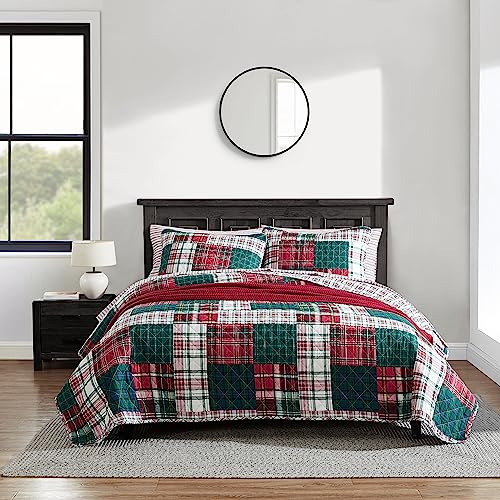 Nautica Bettwäsche-Set für King-Size-Bett, wendbare Baumwoll-Bettwäsche mit passenden Kissenbezügen, lässige Heimdekoration für alle Jahreszeiten (Emmet Patchwork Rot, King-Size) von Nautica
