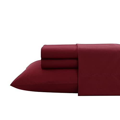 Nautica Bettwäsche-Set für Queensize-Bett, Baumwoll-Perkal-Bettwäsche-Set, frisch und kühl, leicht und atmungsaktiv (einfarbiges Dunkelrot, Queen-Size-Bett) von Nautica