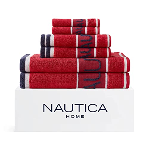 Nautica Handtuch-Set, weich, saugfähig, Baumwolle, 6-teilig, Radar Red von Nautica