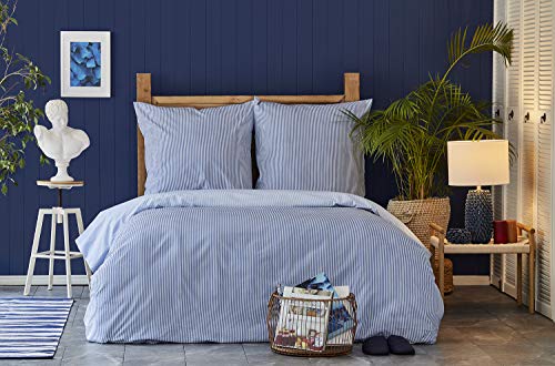 Nautica Home Darya BLAU BETTWÄSCHE Set PERKAL Seersucker 200X200 + 2X 80X80 Kissenbezug von Nautica