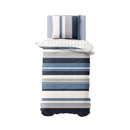 NAUTICA Home Westport Bettwäsche Set Satin 100% Baumwolle Wendebettwäsche Blau,weiß, Reißverschluss YKK 155X220cm Bettbezug +1x80X80 Kissenbezug von NAUTICA