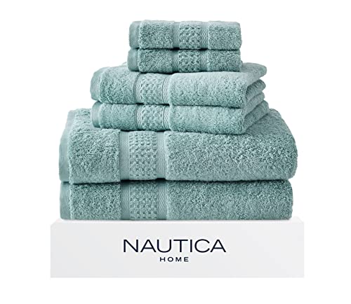 Nautica - 6-teiliges Badetücher, saugfähiges und lichtbeständiges Baumwoll-Handtuch-Set, modische Badezimmer-Dekor (Oceane Türkis, 6-teilig) von Nautica