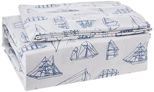 Nautica - King-Size-Bettlaken, Baumwoll-Perkal-Bettwäsche-Set, knackig und cool, Küsten-Heimdekoration (Whitewood Sail Blue, Kingsize) von Nautica