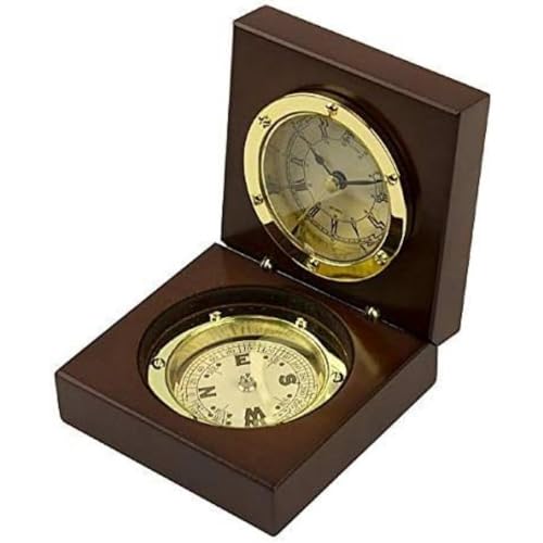 Nauticalia Uhr- und Kompass-Set in Box, 9 x 9 cm, Messing, 10,5 cm von Nauticalia