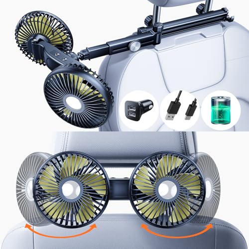Nauttxon Akku-Ventilator für Auto-Rücksitz mit einziehbarem langem Arm, [Geschenk-Kfz-Ladegerät & USB-C-Kabel*1] 360° drehbar, 3 Geschwindigkeiten, separate Steuerung (Batterie & Langarm) von Nauttxon