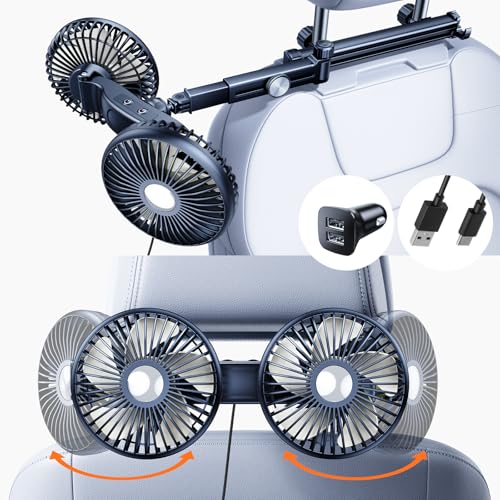 Nauttxon USB Ventilator Auto für Rücksitz mit Ausziehbarem Langen Arm [ inkl.Ladegerät ], 360° Drehbarer Kopfstützen Ventilator mit 3 Stufen Einzelsteuerung für SUV Wohnmobile (USB & Langarm) von Nauttxon