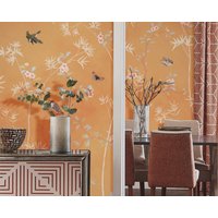 Nauzha Orange Chinoiserie Tapete Wandbild, Vintage Seide Wandplatten - Life in Bloom Si-018 von NauzhaChinoiserie