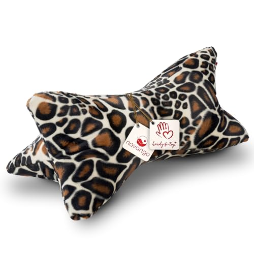 Navango® Leseknochen mit Tiermuster in Giraffen Optik | Buchstütze mit kuschelweichem Bezug | ca. 40 x 18 cm | Nackenkissen bei 30° Waschbar | Universelles Buch Kissen | Nackenrolle Tablet Stütze von Navango