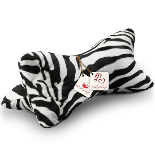 Navango® Leseknochen mit Tiermuster in Zebra Optik | Buchstütze mit kuschelweichem Bezug | ca. 40 x 18 cm | Nackenkissen bei 30° Waschbar | Universelles Buch Kissen | Nackenrolle Tablet Stütze von Navango