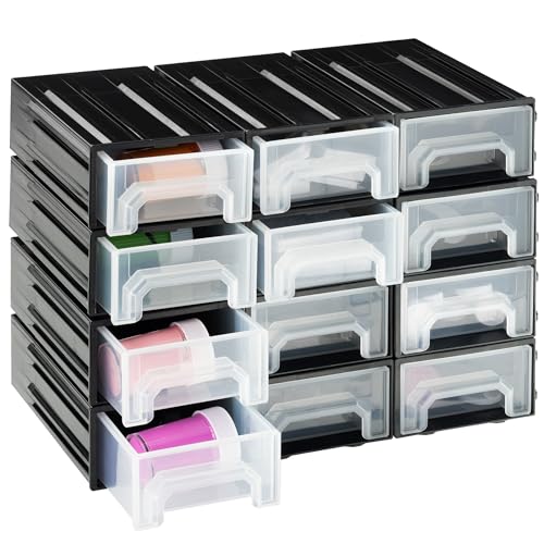 Navaris Kleinteile Magazin mit 12 Schubladen - Sortierkasten Sortierbox aus Kunststoff - Schrauben Ordnungssystem - Box für Werkstatt Zubehör - Sortimentskasten Schwarz von Navaris