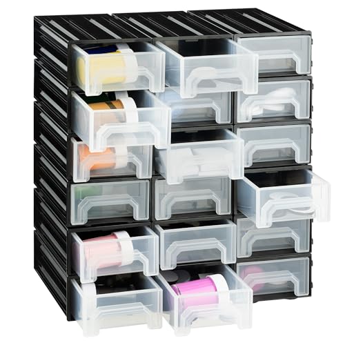 Navaris Kleinteile Magazin mit 18 Schubladen - Sortierkasten Sortierbox aus Kunststoff - Schrauben Ordnungssystem - Box für Werkstatt Zubehör - Sortimentskasten Schwarz von Navaris