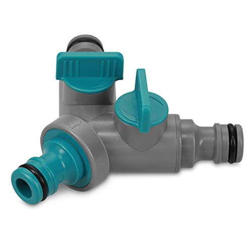 Navaris 2-Wege-Verteiler mit Absperrventil - 3x 1/2" Quick Connector - Doppel Anschluss Gartenschlauch - zweiseitiger Schlauch Adapter - regulierbar von Navaris
