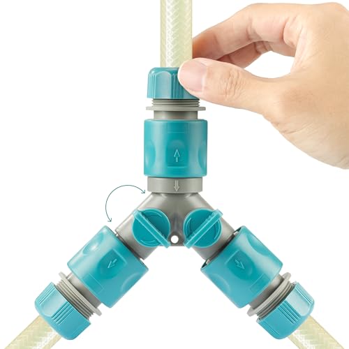 Navaris 2-Wege-Verteiler mit Absperrventil - mit 3 zusätzlichen Schnellanschlüssen - zweiseitiger Schlauch Adapter mit 3X 1/2" Quick Connector - regulierbar von Navaris