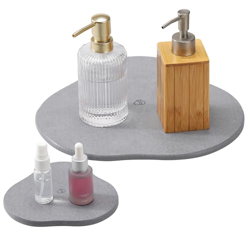 Navaris 2er Set Kieselgur Stein Untersetzer - 2 Größen - Diatomaceous Tray Wasser absorbierend - Steinmatte für Badezimmer - Bad Unterlage - Grau von Navaris