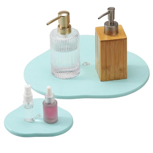 Navaris 2er Set Kieselgur Stein Untersetzer - 2 Größen - Diatomaceous Tray Wasser absorbierend - Steinmatte für Badezimmer - Bad Unterlage - Mint Grün von Navaris
