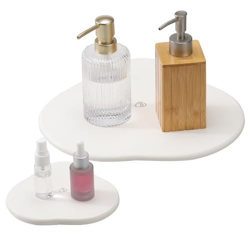 Navaris 2er Set Kieselgur Stein Untersetzer - 2 Größen - Diatomaceous Tray Wasser absorbierend - Steinmatte für Badezimmer - Bad Unterlage - Weiß Navaris 2er Set Kieselgur Stein Untersetzer - 2 Größen - Diatomaceous Tray Wasser absorbierend - Steinmatte für Badezimmer - Bad Unterlage - Weiß von Navaris