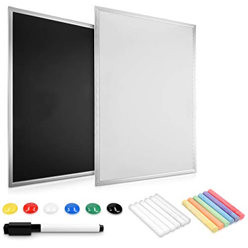 Navaris 2in1 Magnet Tafel Whiteboard - 60x40 cm Kreidetafel Memoboard magnetische Seiten - Magnetwand zum Wenden mit Magneten Kreide Stift Halterung von Navaris