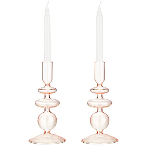 Navaris 2x Glas-Kerzenhalter für Stabkerzen - Kerzenständer Glas Stabkerzen - Kerzenständer Glas Stumpenkerzen - Stab Kerzenhalter 2er Set - Pink von Navaris