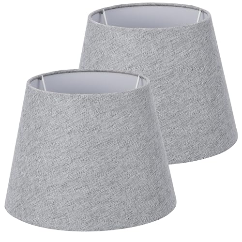 Navaris 2x Lampenschirm aus Leinen - 2er Pack E27 Lampen Schirm für Tischlampe oder Stehlampe - 2 Ersatz Lampenschirme klein - Außen Grau/Innen Weiß von Navaris
