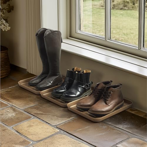 Navaris 3X Schuhabtropfschale Schuhmatte Ablage klein - Schuhablage 35x27x2,5cm mit erhöhtem Rand - Abtropfschale Bronze für Schuhe Regen Herbst Winter von Navaris