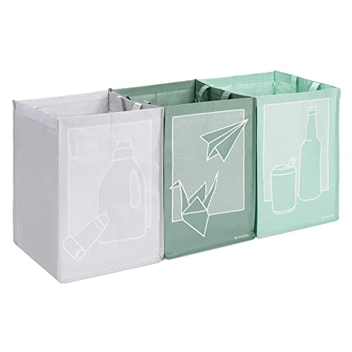 Navaris 3er Set Recycling Taschen für Glas Plastik und Papier - 3fach Mülleimer Müllsortierer - Mülltrennsystem Behälter für Mülltrennung von Navaris