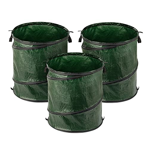 Navaris 3X Pop-Up Gartenabfallsack 150l - Ø53x65cm - Gartensack Set selbstaufstellend faltbar selbststehend - Laubsack groß für Gartenabfälle von Navaris