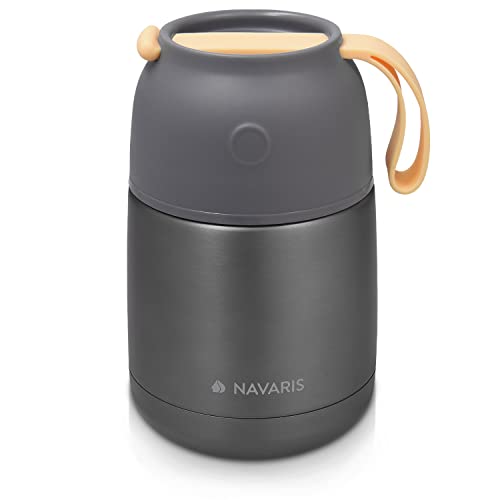 Navaris 450ml Thermobehälter für Essen - Edelstahl Warmhaltebox für Suppe Speisen Babybrei - Thermo Behälter Isolierbehälter auslaufsicher - Thermobecher - grau von Navaris