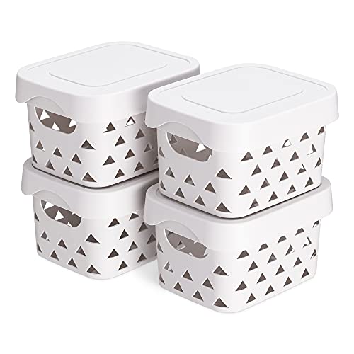 Navaris 4er Set Aufbewahrungsbox mit Deckel - Box aus Kunststoff klein - 4x Storage Kiste stapelbar - atmungsaktive Aufbewahrung Bad Regal - in Grau von Navaris
