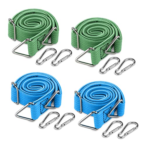 Navaris 4x Spanngurte mit Karabiner Haken beidseitig - 61 bis 203cm einstellbar - Gurt Set in 2 Größen - Fahrrad Gepäckträger Kofferraum Spannband - Gummi Spanner flach von Navaris