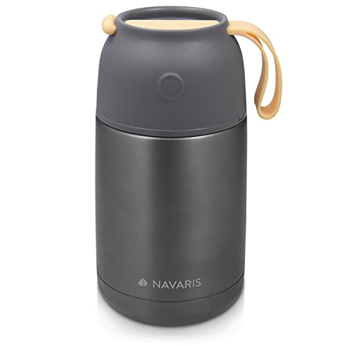 Navaris 650ml Thermobehälter für Essen - Edelstahl Warmhaltebox für Suppe Speisen Babybrei - Thermo Behälter Isolierbehälter auslaufsicher - Thermobecher - grau von Navaris