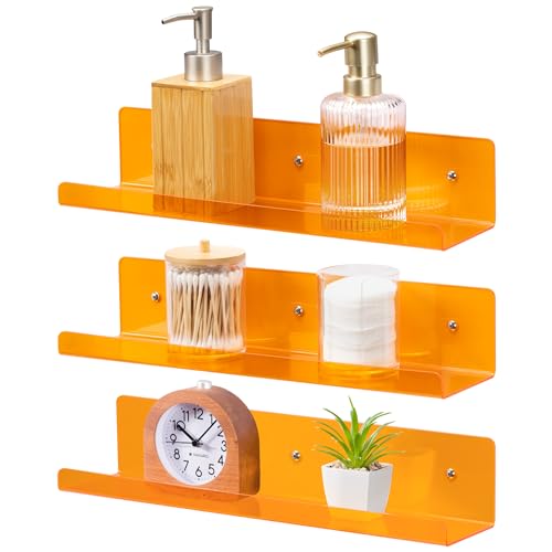 Navaris Acryl Regal 3er Set - Plexiglas Regal - 38 x 10 cm - Wandregal schwebend - trendiges Regal Set für Bücher CDs Deko - Design Ablage in Orange von Navaris