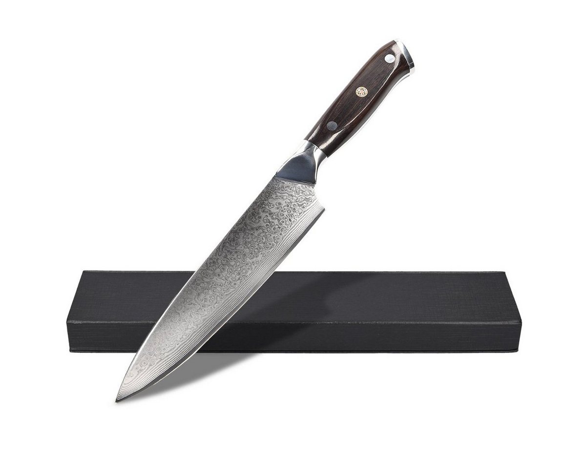 Navaris Allzweckmesser 20cm Damast Küchenmesser mit Ebenholzgriff und Geschenkbox von Navaris