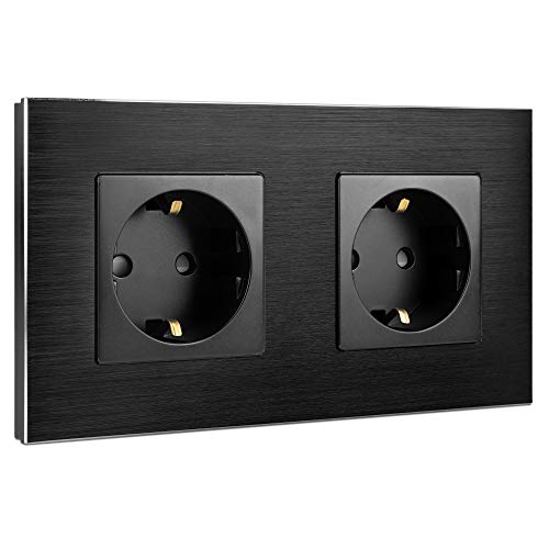 Navaris Aluminium Schuko Steckdose zweifach - mit Montagematerial - Design Schutzkontakt Einbau Wandsteckdose mit Rahmen aus Aluminium - in Schwarz Navaris Aluminium Schuko Steckdose zweifach - mit Montagematerial - Design Schutzkontakt Einbau Wandsteckdose mit Rahmen aus Aluminium - in Schwarz von Navaris
