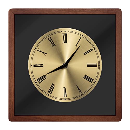 Navaris Analog Holz Wanduhr Quadrat Design - 30 x 30 x 3,5cm - analoge Hängeuhr Uhr zum Aufhängen mit goldenem Ziffernblatt - Holzuhr Dunkelbraun von Navaris
