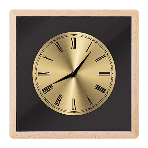 Navaris Analog Holz Wanduhr Quadrat Design - 30 x 30 x 3,5cm - analoge Hängeuhr Uhr zum Aufhängen mit goldenem Ziffernblatt - Holzuhr Hellbraun von Navaris