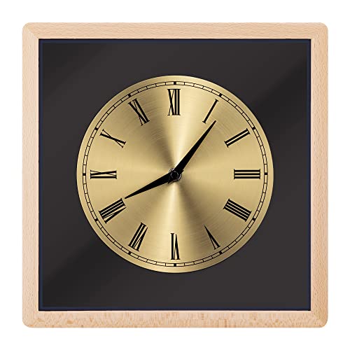Navaris Analog Holz Wanduhr Quadrat Design - 30 x 30 x 3,5cm - analoge Hängeuhr Uhr zum Aufhängen mit goldenem Ziffernblatt - Holzuhr Hellbraun von Navaris
