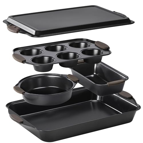 Navaris Antihaft Backformen Set 5-teilig - Muffin Backform - Brownie Backform - Pizza Set - Schwarz - Stapelbares Design für kompakte Aufbewahrung - Spülmaschinenfest von Navaris
