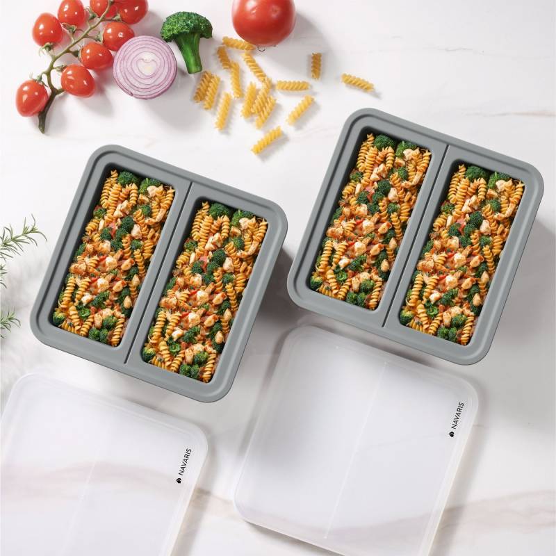 Navaris Aufbewahrungsbox 2x XXL Eiswürfelform aus Silikon Suppenwürfel Gefrierschale mit Deckel (1 St), Große Suppen Freezer Eiswürfelbecher Eiswürfelform Becher groß von Navaris