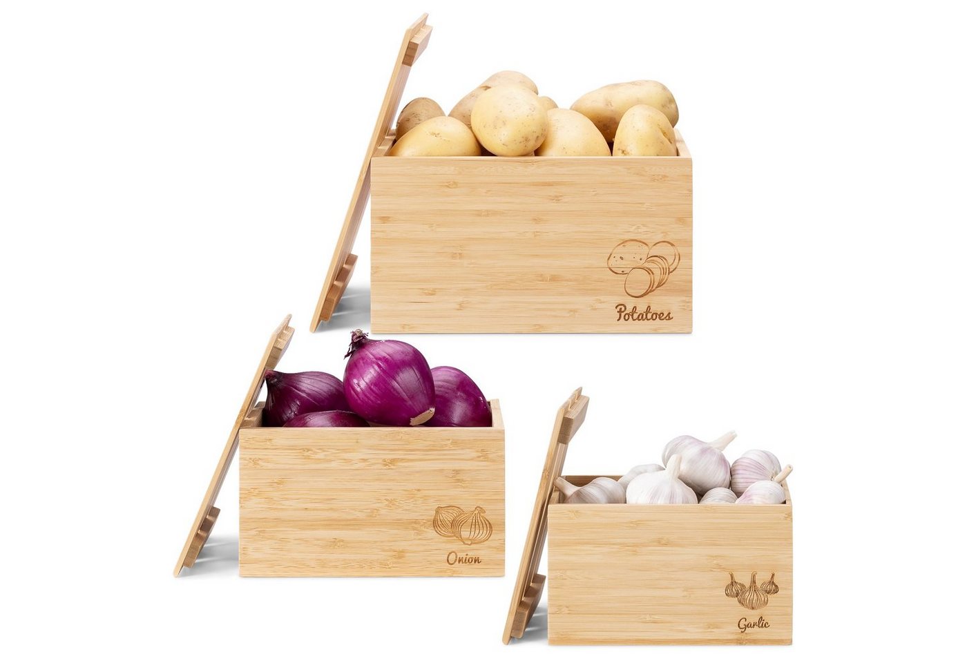 Navaris Aufbewahrungsbox 3x Behälter für Lebensmittel - stapelbare Bambus Kisten - Box Set (1 St) von Navaris