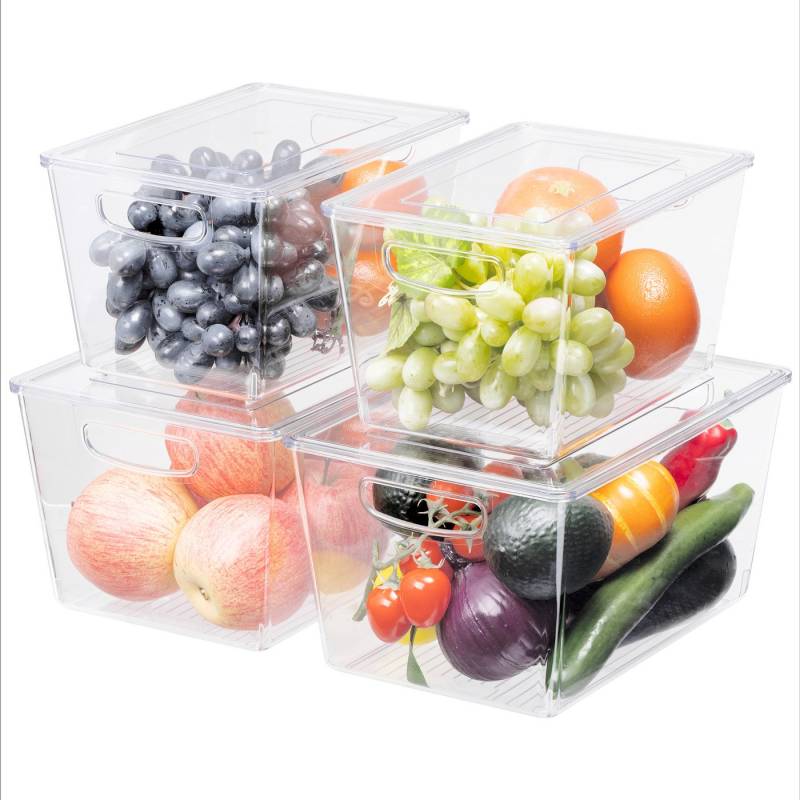 Navaris Aufbewahrungsbox 4er Set Kühlschrank Organizer aus Kunststoff 4x Aufbewahrungsbox (4 St), Kühlschrankboxen Set Fridge Organiser Set Transparent von Navaris