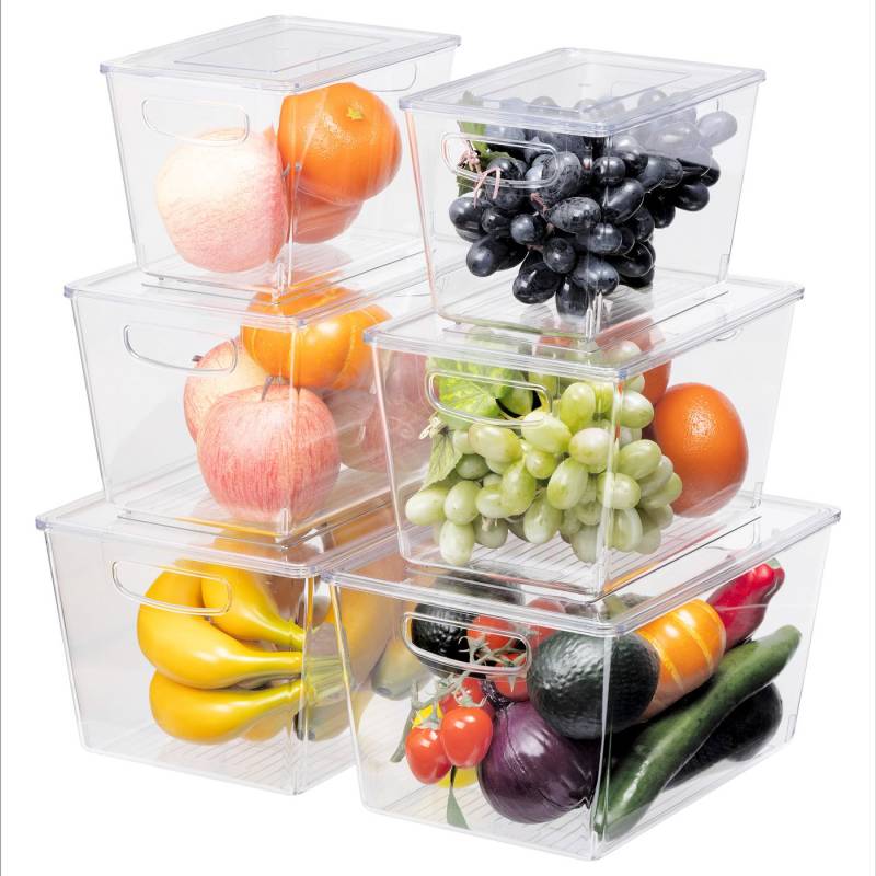 Navaris Aufbewahrungsbox 6er Set Kühlschrank Organizer aus Kunststoff 6x Aufbewahrungsbox (6 St), Kühlschrankboxen Set Fridge Organiser Set Transparent von Navaris
