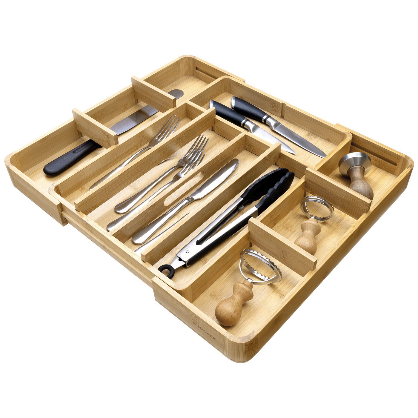 Navaris Aufbewahrungsbox Besteckkasten Bambus - Flexibles Design mit 5-11 Fächern (1 St) von Navaris