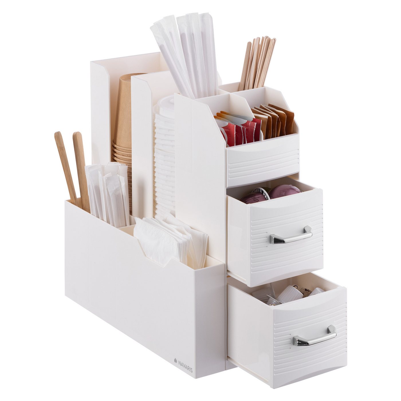 Navaris Aufbewahrungsbox Kaffee und Tee Organizer Set Aufbewahrungsbox Kaffeezubehör (1 St), Zuckersticks Kaffeesahne Teebeutel Kaffeepads Zubehör Aufbewahrung von Navaris